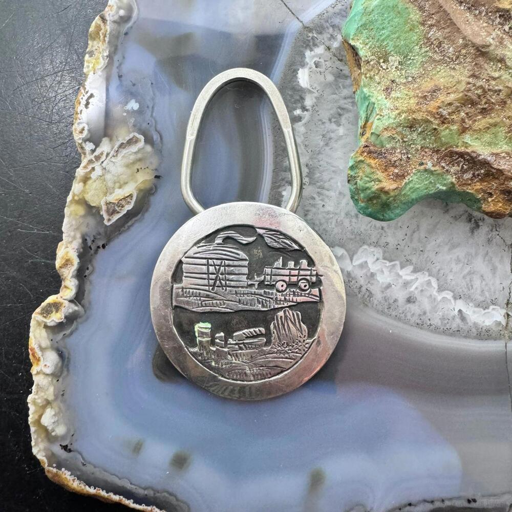 Vintage Tillie Jon Native American Sterling Silver Overlay Rez Life Keyring - Picture 2 of 10